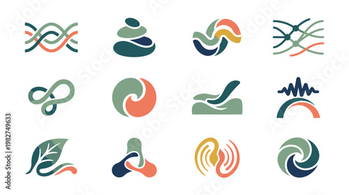 Set of Abstract Icon Vectors Featuring Dynamic Flow and Circular Motifs