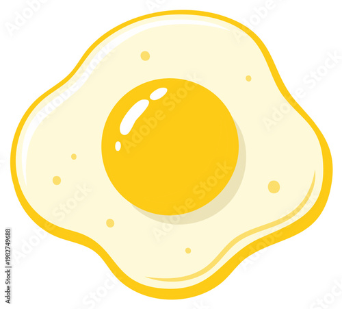 Delicious sunny side up fried egg illustration with bright yellow yolk and white albumen