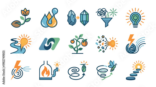Vector Icon Set of Environmental and Renewable Energy Concepts for Eco-Friendly Design