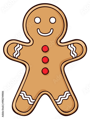 Isolated illustration of a stylized gingerbread man with buttons and frosting details