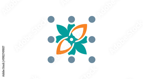 Vector Icon of Modern Molecular Structure with Leaf Elements for Science and Environment Illustration