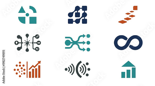 Set of Modern Data Analytics Icons for Business and Technology Solutions