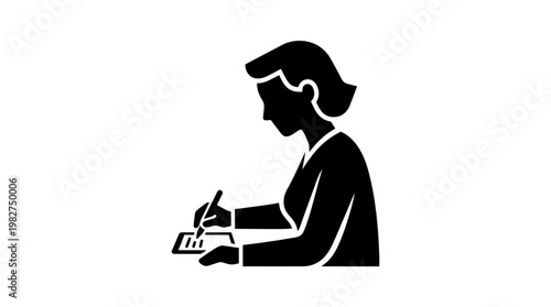 Vector Icon of Woman Writing on Notebook in Office or Study Environment