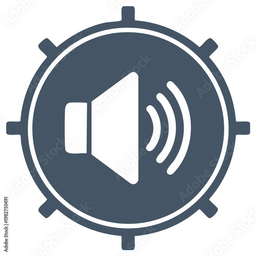 Audio settings and volume control symbol with speaker emitting sound waves within a gear icon