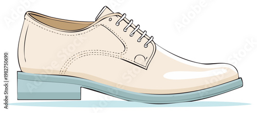 Stylish cream colored dress shoe with contrasting light blue sole and white laces vector illustration