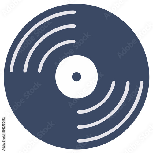 Vinyl Record Vector Illustration: A Deep Blue Music Media Icon with Grooves for Audio Playback