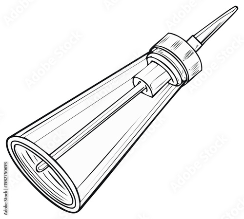Illustration of a conical ear syringe in black and white, medical equipment