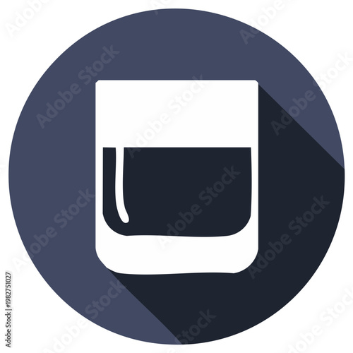 Rocks glass icon with long shadow in a flat design style. Vector illustration of a dark alcoholic beverage.