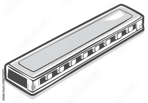 Vector illustration of a diatonic harmonica wind instrument musical instrument for blues country folk music sound.