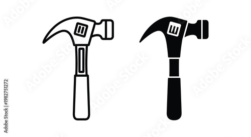 Two hammer icons one outline and one solid presented as a graphic silhouette