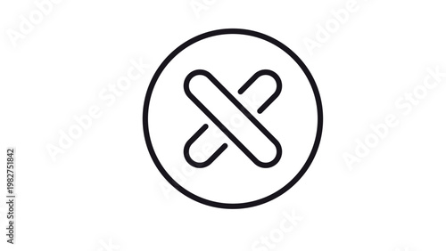 Minimalist black vector icon of a circle containing a crossed mark symbol, ideal for user interface design, web navigation, close button, cancel action, or error notification illustration.