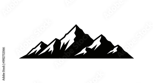 Fotografia Black silhouette of rugged snow capped mountains on white background