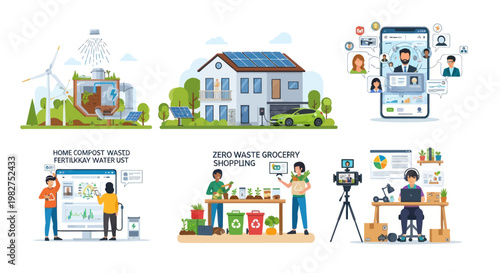 Eco-Friendly Lifestyle: Sustainable living, smart home, zero waste, and digital communication.