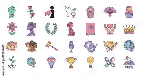 Women's Day Icons: Empowerment, Equality, Strength, Feminism, Diversity, Celebration