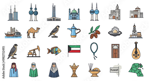 Kuwait Icons: Landmarks, Culture, Wildlife, and Symbols Collection