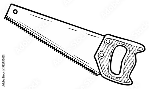 Hand saw illustration hand tool carpentry tool design isolated drawing outline