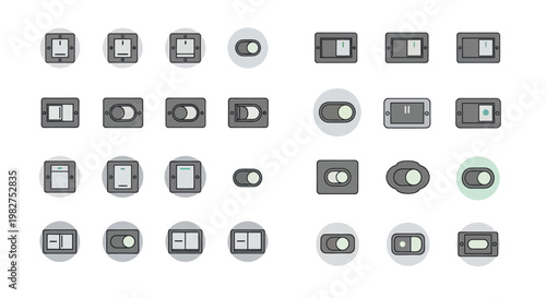 Set of modern toggle and slider switch icons for UI design, isolated on white background