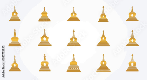 Golden Buddhist Stupas Collection: Sacred Architecture Symbols
