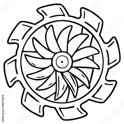 Gear with turbine blades illustration, engineering design element