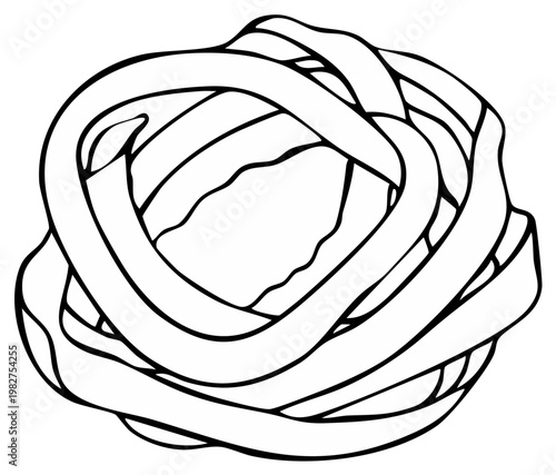 Hand Drawn Outline of a Nest of Fettuccine Pasta Isolated on White