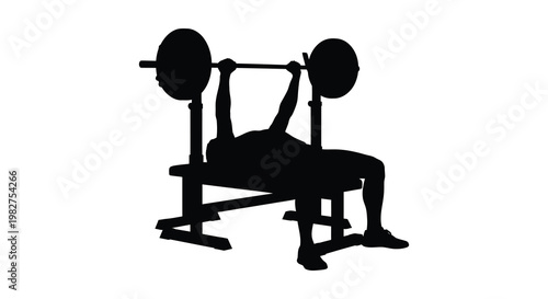 A weightlifter performing a bench press exercise in stark black silhouette