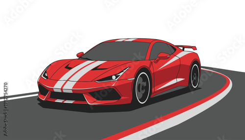 Red Sports Car Vector Illustration with White Racing Stripes