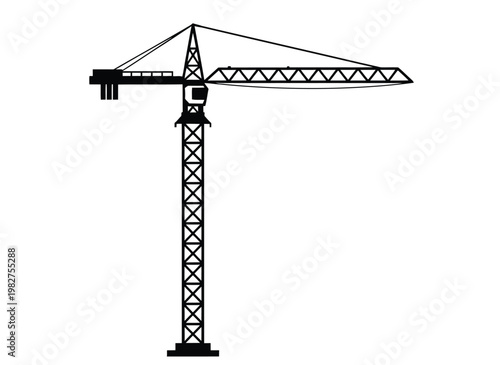 Crane, Construction Crane, Tower Crane, Black Vector isolated on White Background