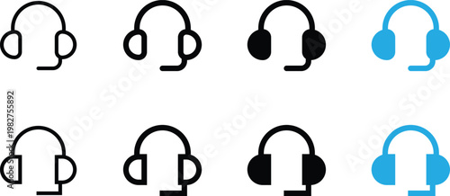 Set of customer service headset icons, vector illustration
