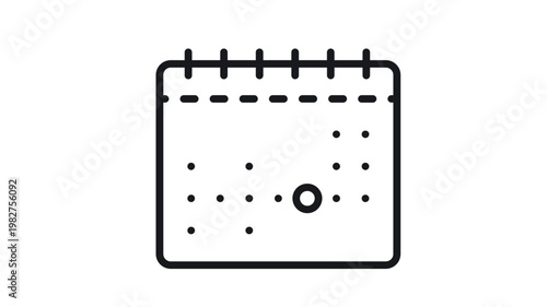 Black minimalist calendar vector icon with circled date, outline illustration of a monthly planner for scheduling, appointments, and time management, isolated on a white background symbol.
