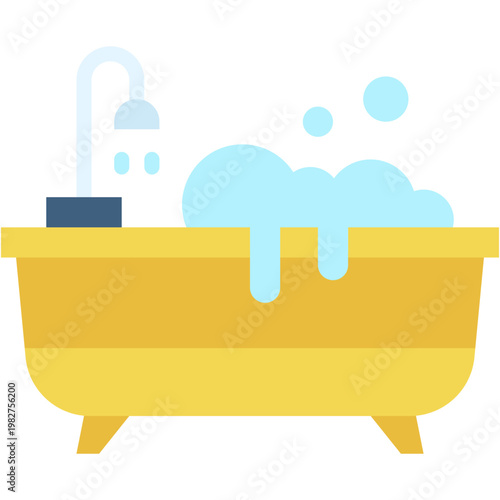 Bathtub Bathroom Furniture Vector Icon for Home Washroom