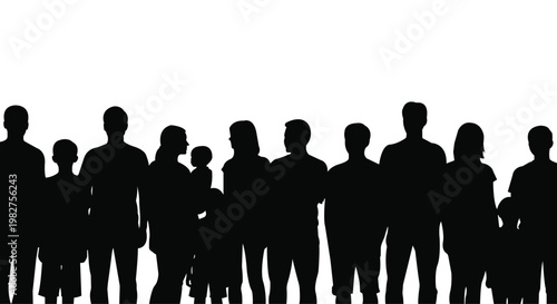 Group of People Silhouettes Diverse Community Crowd Standing Together Social Unity and Teamwork Concept Vector Illustration