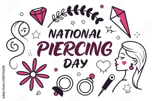National Piercing Day Fashion Vector Illustration, Ear Nose Piercing Style Holiday Design