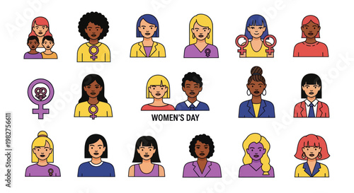 Diverse Women Icons Set - International Women's Day Celebration
