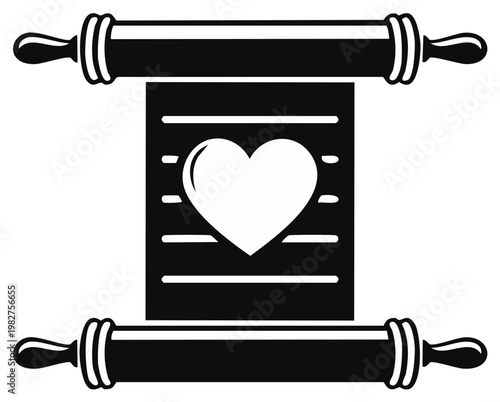 Baking Recipe: Rolling pins with sheet with heart in the center for baking illustration