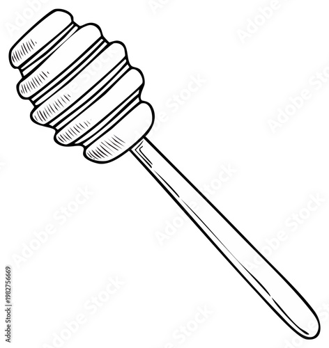 Hand-drawn honey dipper illustration features detailed sketch work with black lines for a classic and elegant touch.