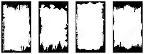 Grunge frames. Ink brush stroke border, artistic brush blots and black paint frame design vector isolated elements set. Collection of rough rectangular frames