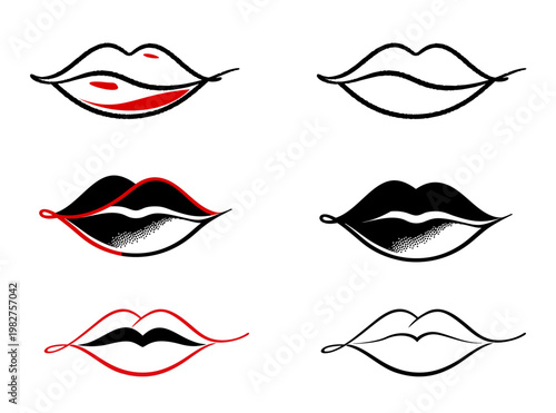 Set of Minimalist Female Lips Line Art Vector Illustrations
