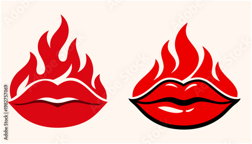 Hot Red Lips on Fire Vector Illustration for Passion Concept