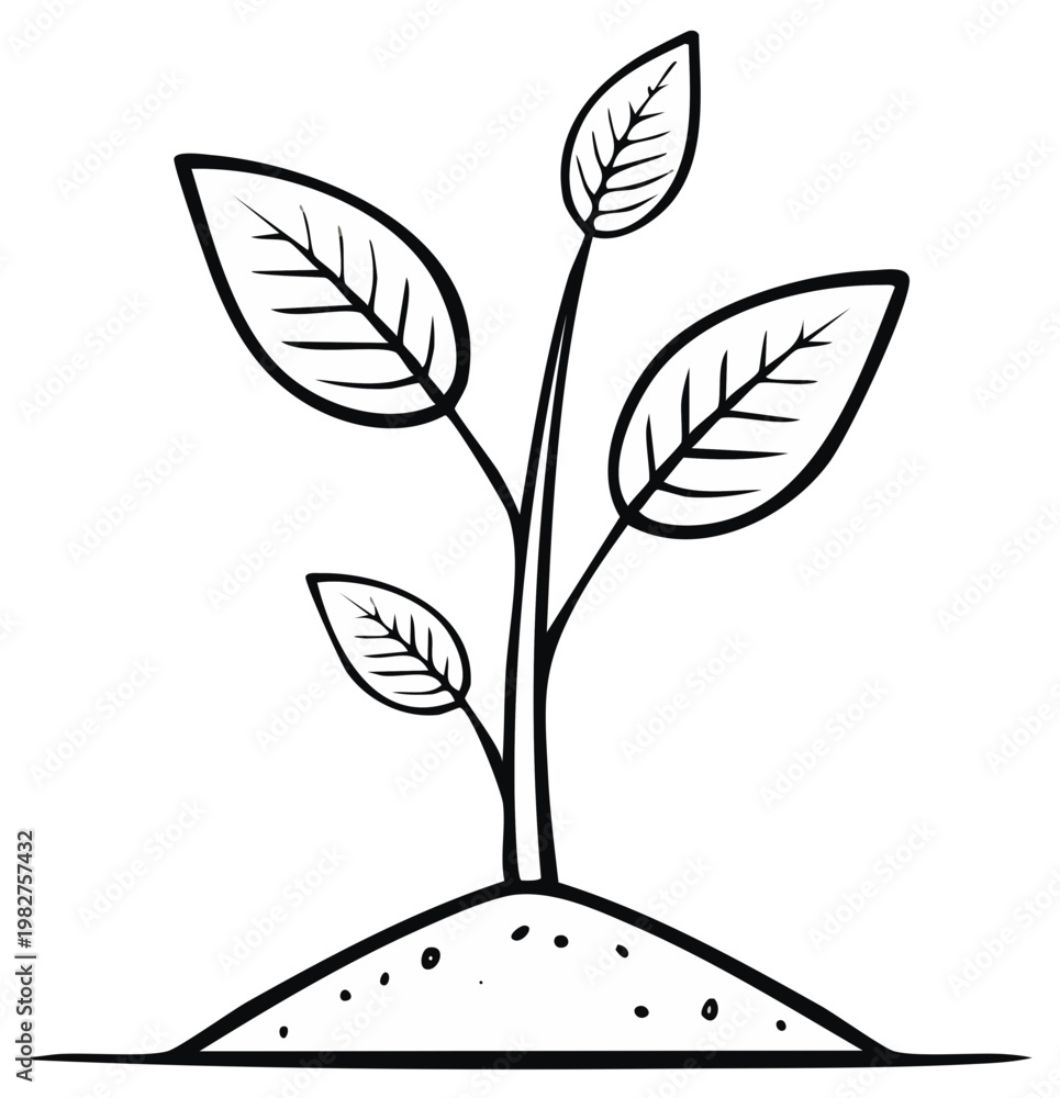 Obraz premium Simple plant growing from earth in line art illustration
