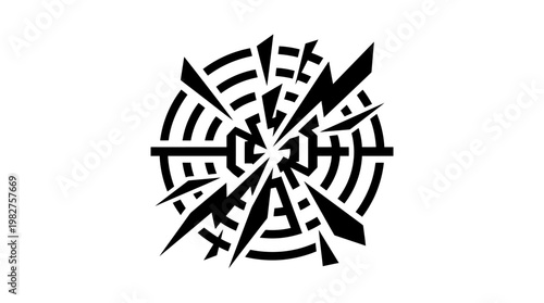 Abstract Black and White Vector Icon of a Fractured Maze or Circular Pattern
