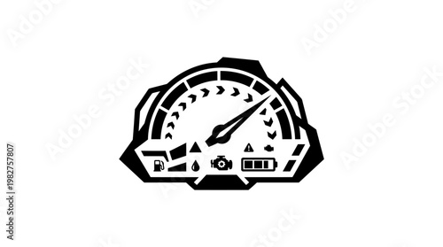 Vector Icon of Car Speedometer Dashboard With Mileage and Fuel Gauge