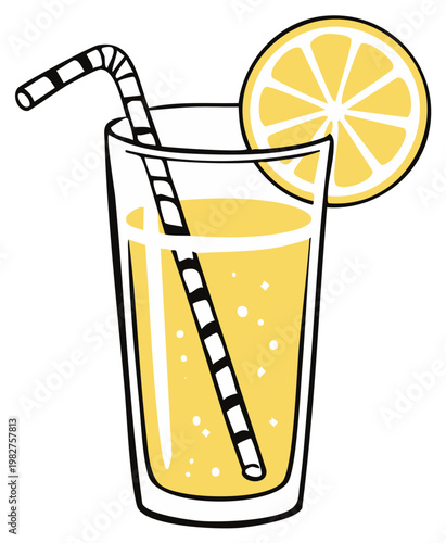 Refreshing lemonade with straw and lemon slice graphic illustration