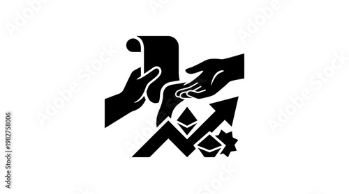 Icon of Hand Holding Telegraphic Address Card with Communication Symbols in Flat Vector Style