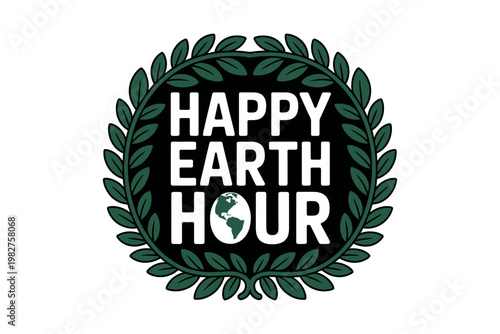 Emblem displays a decorative wreath surrounding Earth Hour message.