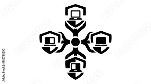Vector Icon of a Networked Digital Device Connection Symbol for Technology and Communication