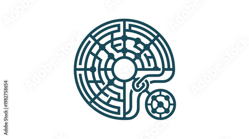 Vector Icon of a Complex Circular Labyrinth Maze for Puzzle or Security Concept