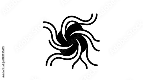 Icon of a Coiled Sea Star or Starfish in a Minimalist Black and White Vector Style