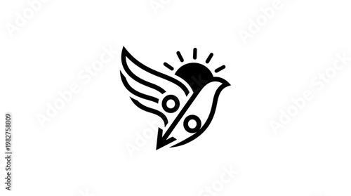 Icon of a Flying Bird with Sun Background, Minimalist Vector Style for Nature and Wildlife Symbols