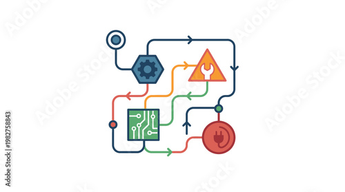 Vector Icon of Circuit Board and Electronic Components for Technology Concept