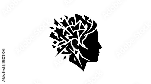Icon of Human Head with Abstract Brain Shape for Cognitive and Mental Health Concepts